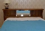 Vintage Wood Bookcase Headboard with Mirror