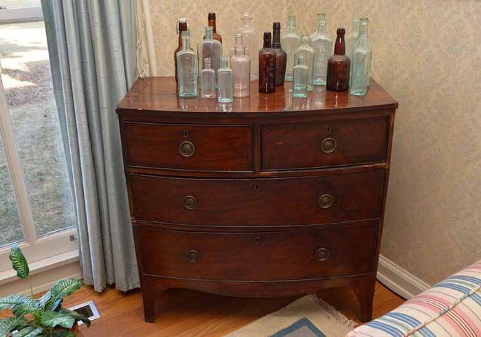 Small Antique Mahongany Chest of Drawers / Old Bottle Collection
