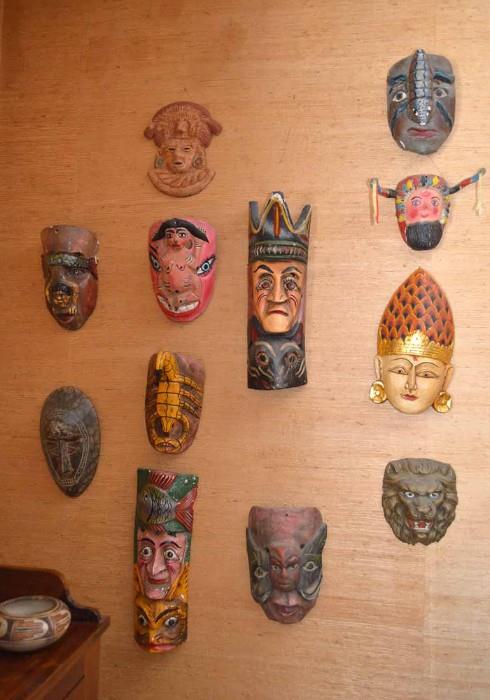 Large Collection of Hand Carved Ethnic Masks (African, Mexican, Thai, Etc)