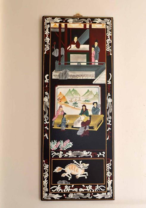 Chinese Inlaid Black Lacquer Wall Panels