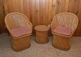 Vintage Pair of Rattan Chairs with Footstools (2)