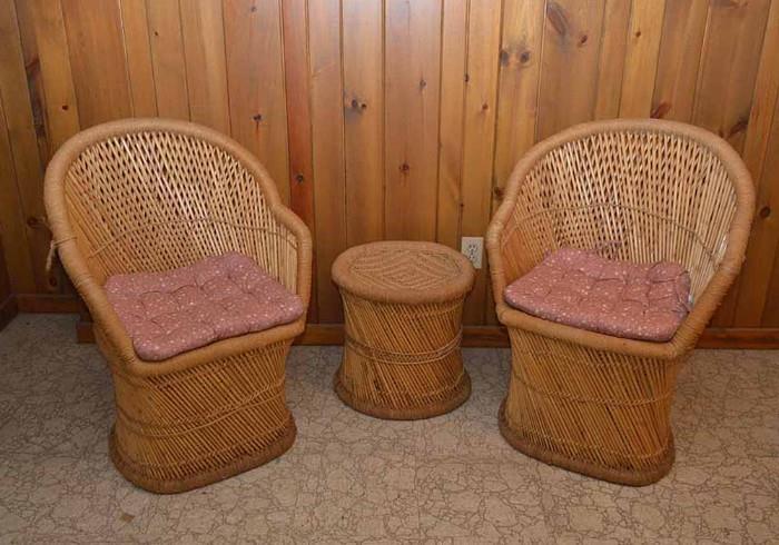 Vintage Pair of Rattan Chairs with Footstools (2)