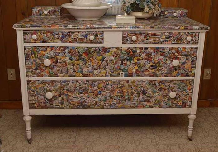 Vintage Painted & Decoupaged Dresser /Chest of Drawers