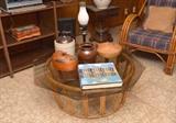 Vintage Rattan / Bamboo Coffee Table with Glass Top