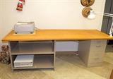 Desk Made from Metal Shelf, File Cabinet and Large Piece of Wood
