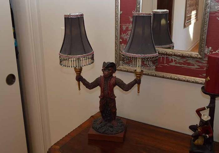 Monkey Table Lamp with Beaded Shades