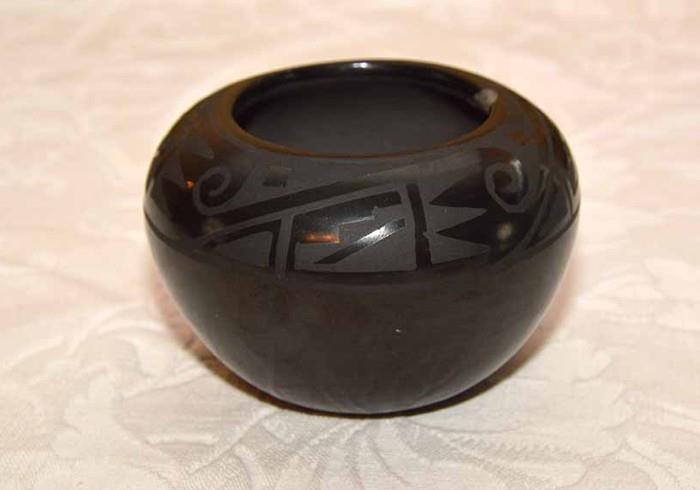 San Ildefonso Jar, Black on Geometric by Angelita Sanchez