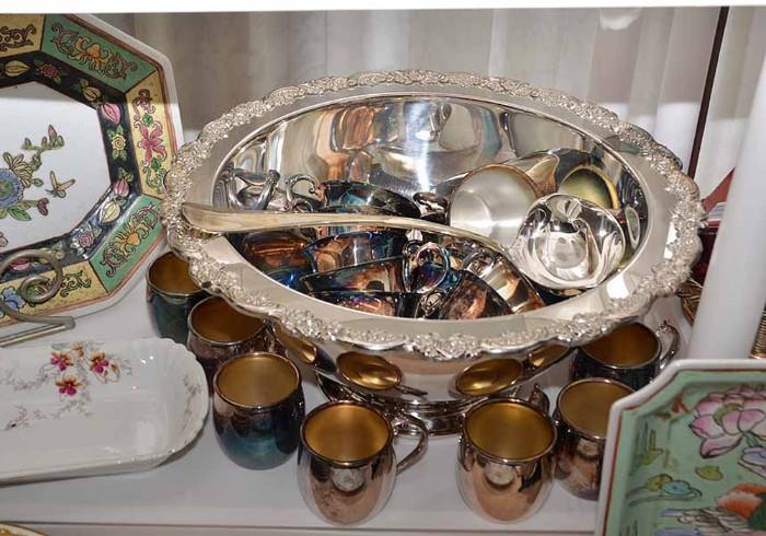 Silverplate Punch Bowl, Ladle and Cups