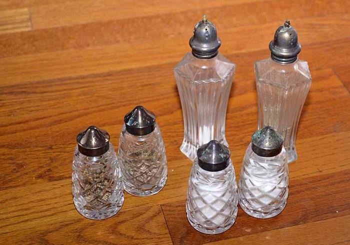 Vintage Salt & Pepper Shakers with Sterling Tops