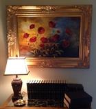 Signed oil painting, 21 volumes of the classics in excellent condition