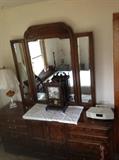 Mantle clock and dresser with swivel mirror