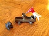 Vintage woodpecker toothpick holder and small metal spaniel