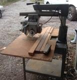 Rockwell Delta Serial No. 6849M, 10 Amps, 115 volts, 60 cycle Phhase 1, Catalog No. 32-285.  This table saw tilts, rotates, will make any miter cut.  Base stand is included.  