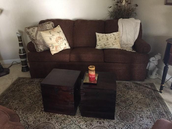 Sofa, end tables, rug and décor items