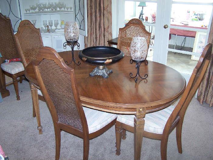 FRUITWOOD DINING SET ( 6 CHAIRS, PADS, 2 LEAVES & SERVER)