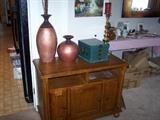 OAK TV CABINET & POTTERY