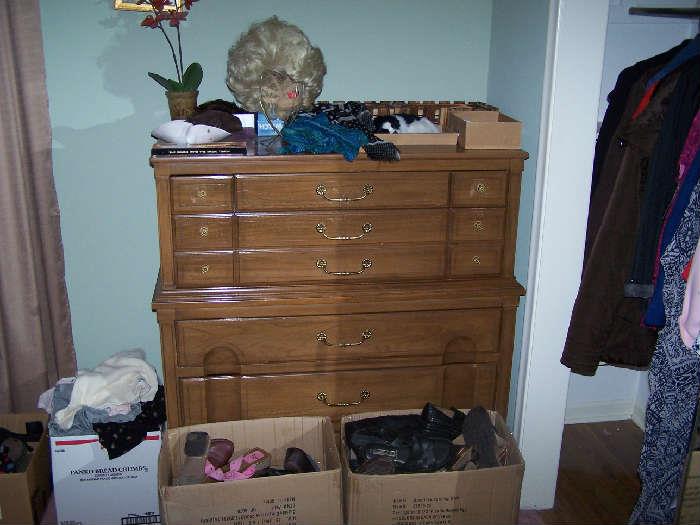 HICKORY FRUITWOOD TALL CHEST & SOME OF THE LADIES' SHOES