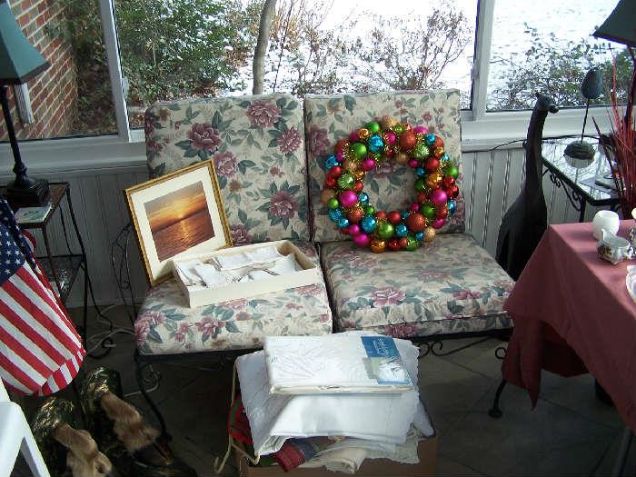 PART OF THE PATIO SET, HOLIDAY WREATH & MISC.