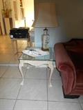 Glass top with ball and claw foot End table, Lamp