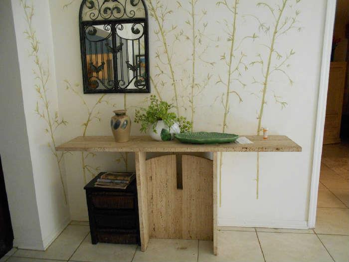Italian Marble Entry Table - measures ; 62" long x 16" deep x 34" high with marble measuring 1" thick