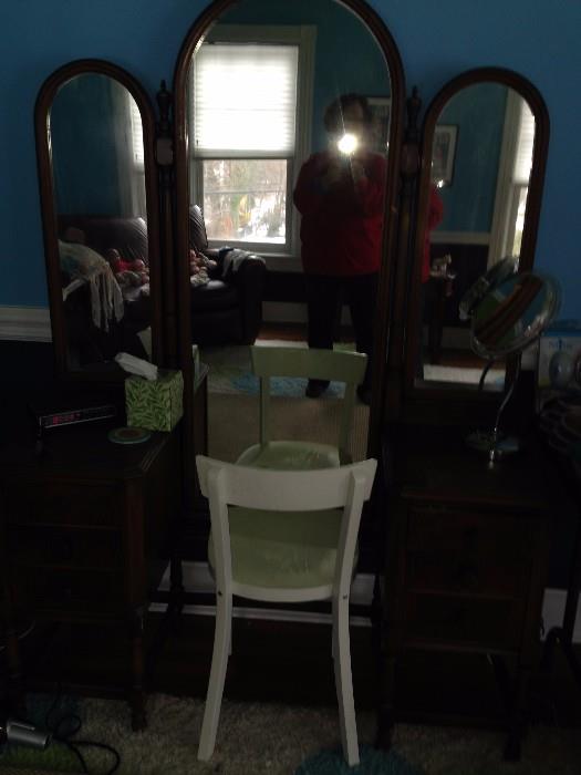 Antique make up table with chair as is
