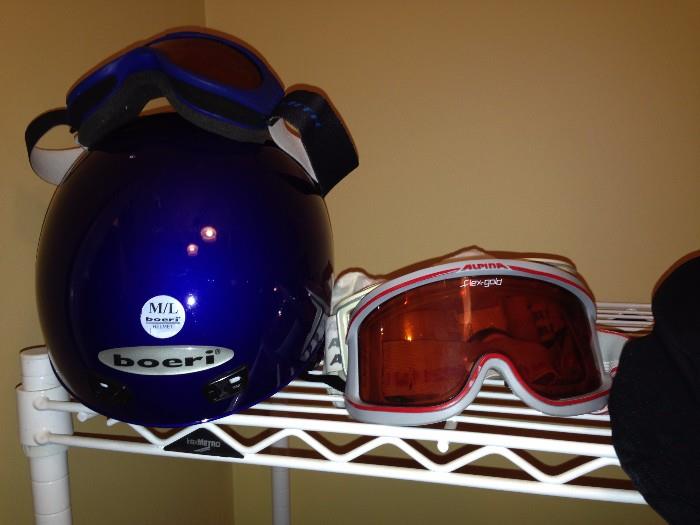 youth ski helmet, multiple ski goggles