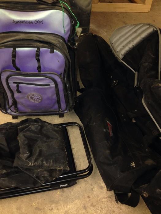 American Girl rolling overnight bag, travel golf bag, large Warrior lacrosse bag