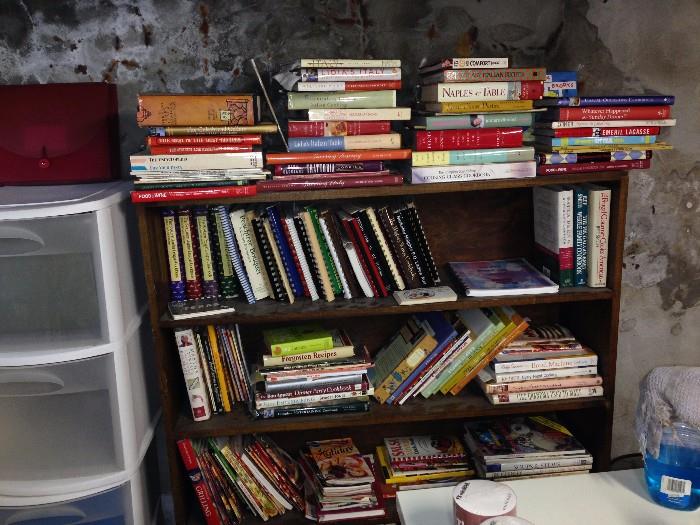 Extensive cookbook collection. Legal sized bookcase