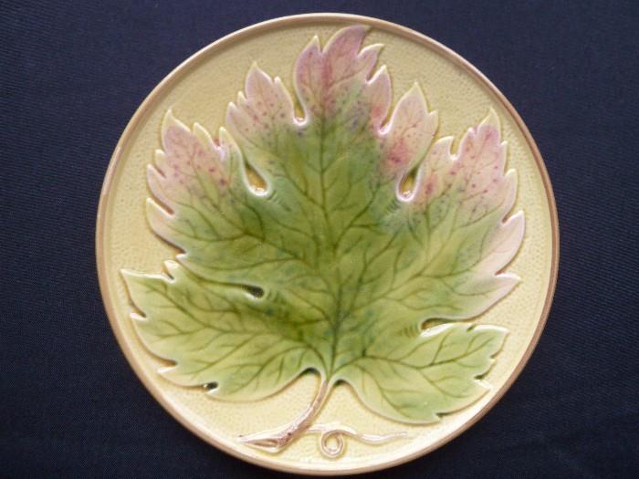 German Vintage Majolica Plate - Golden Maple Leaf #176 - Hand Painted - Zell Baden