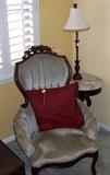 Antique Victorian Style Formal Chair and Round Marble Top End Table