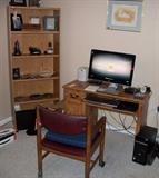 Wood Office Shelving and Computer Desk, Newer High Performance Hewlett Packard Pavilion Computer and Monitor, Home Networking Equipment