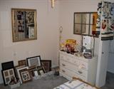 Gilded Large Wall Mirror, Frames, Window Pane Mirror and Small Dresser