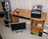 Sharp Stereo System, Hewlett Packard Monitor and Deskjet Printer and Computer Desk