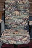 A Comfortable Office chair with hunt scene upholstery.