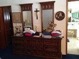 oak dresser with mirrors, cashmere sweaters, vintage snoopy