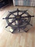 Antique boat wheel table