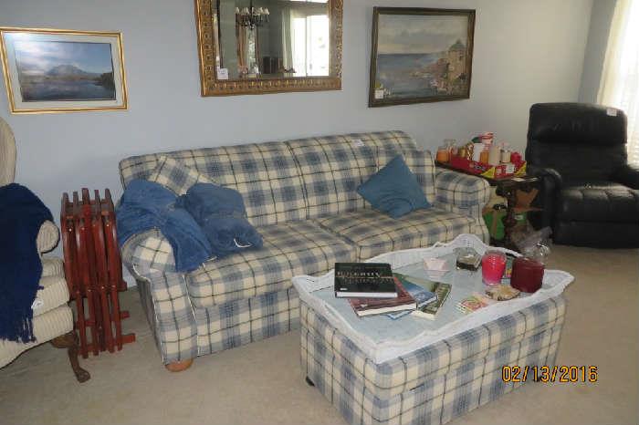 Sofa, Footstool, Wicker Tray, Mirror, Art Work, Recliner