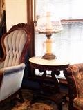 #44 (2) pink globe lamps $150 each
#30 (2) Marble top harp end tables $250 each