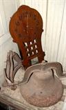Large Mission Style Wall Clock (Converted to battery) and Large Farm or School Bell