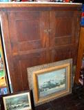 Old Oak Built In Kitchen Cabinet or Cupboard - Looks primitive as is, or would clean up to go Back to Oak