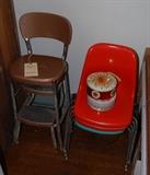 Retro Metal Kitchen Stool, and Vintage set 4 Child's Chairs