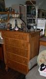 Nice Tall Boy Oak Dresser & Leaded Lamp Shade, & Coat Tree