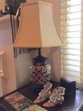 Asian influenced lamp and porcelain shoes