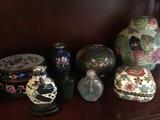 Snuff bottles, cloisonné and painted ginger jar