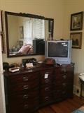 Mahogany chest of drawers and mirror