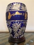 Heubert F. Laga "Flowering Lotus" Crystal Vase with 24K Gold Band, 116/950, Signed
