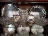 Two large ABCG bowls, cut to death, 5 silver plated serving trays, large cut crystal vase - looks like Waterford Colleen.