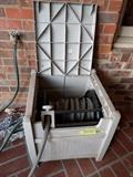 Heavy duty outdoor plastic hose reel & hose. Reel that thing in, buddy!