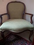 Nice mahogany armchair, freshly upholstered in the most pleasing shade of celery green fabric.
