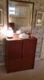 Small Wood Cabinet & Matching Mirror